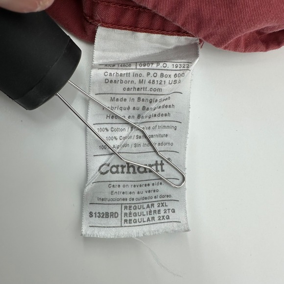 Carhartt Mens Button Down Shirt Short Sleeve Brick Red 2XL‎ Work Casual - Picture 6 of 6